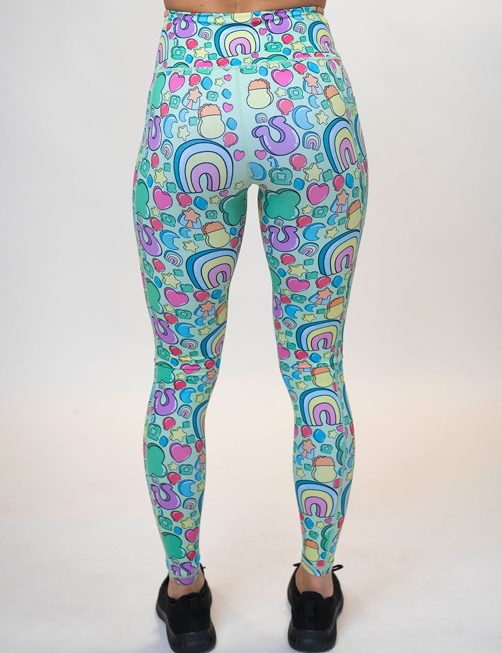 back of full length St Patrick's day inspired charms print leggings