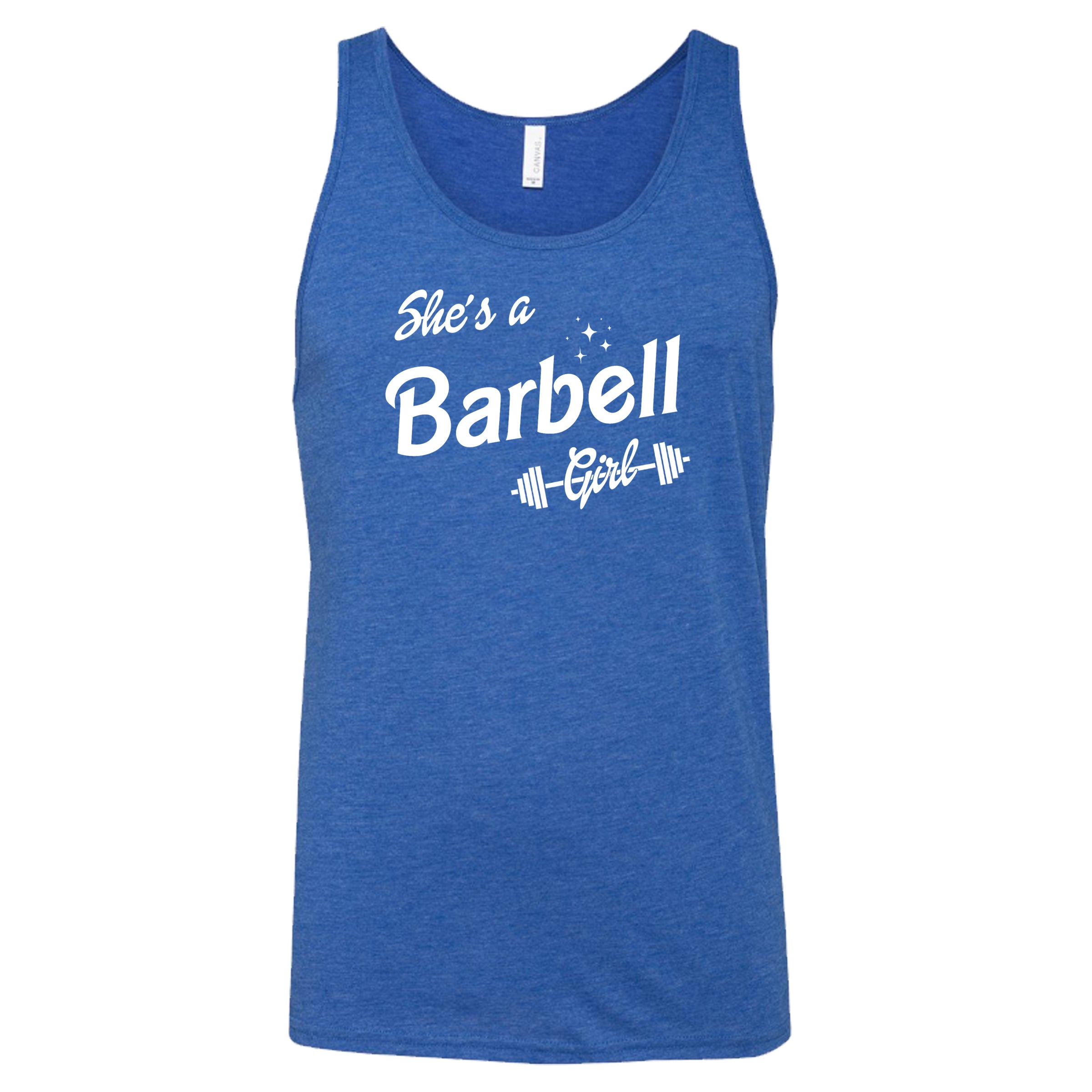 blue she's a barbell unisex tank