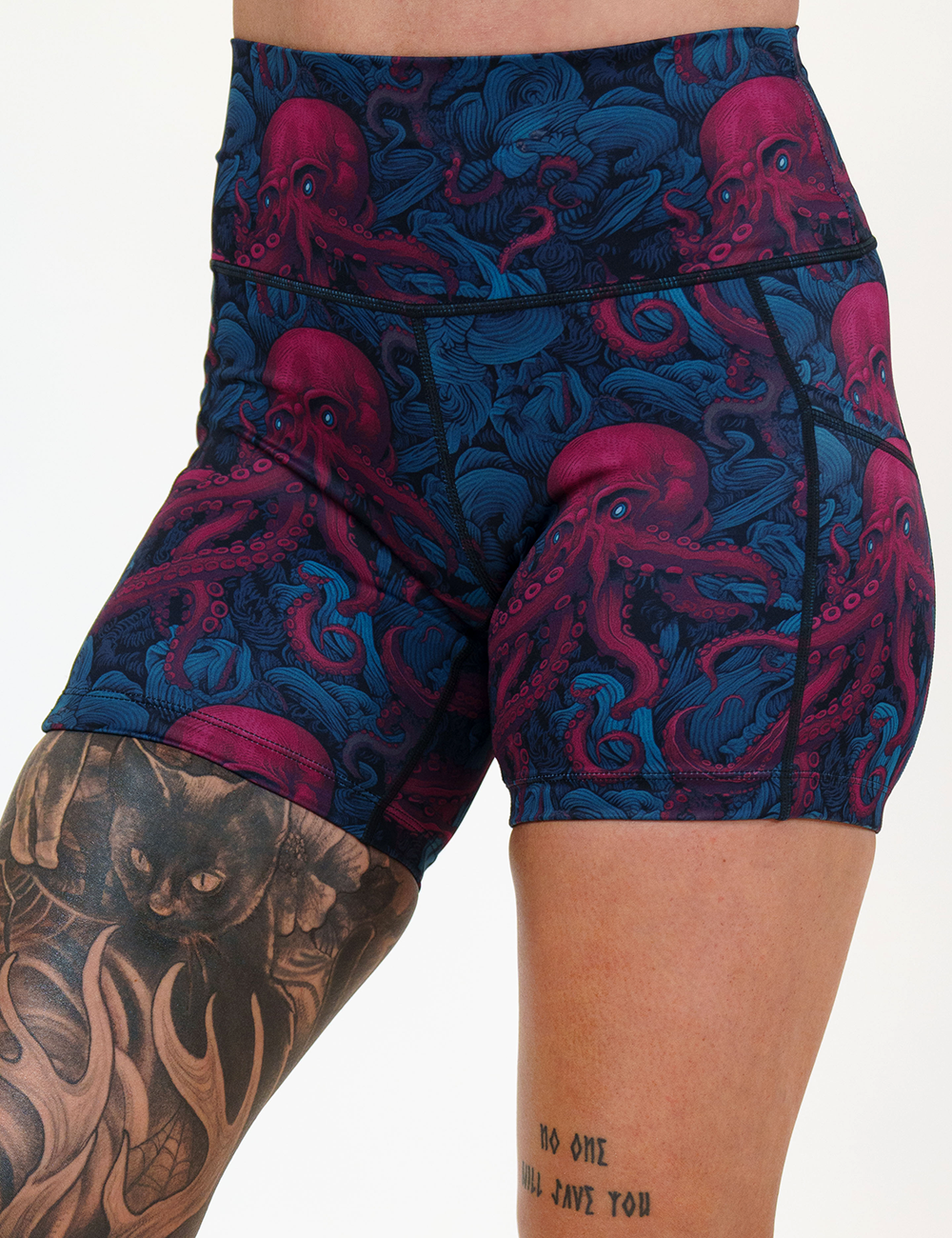maroon octopus with blue eyes 5 inch shorts facing the front against a white background