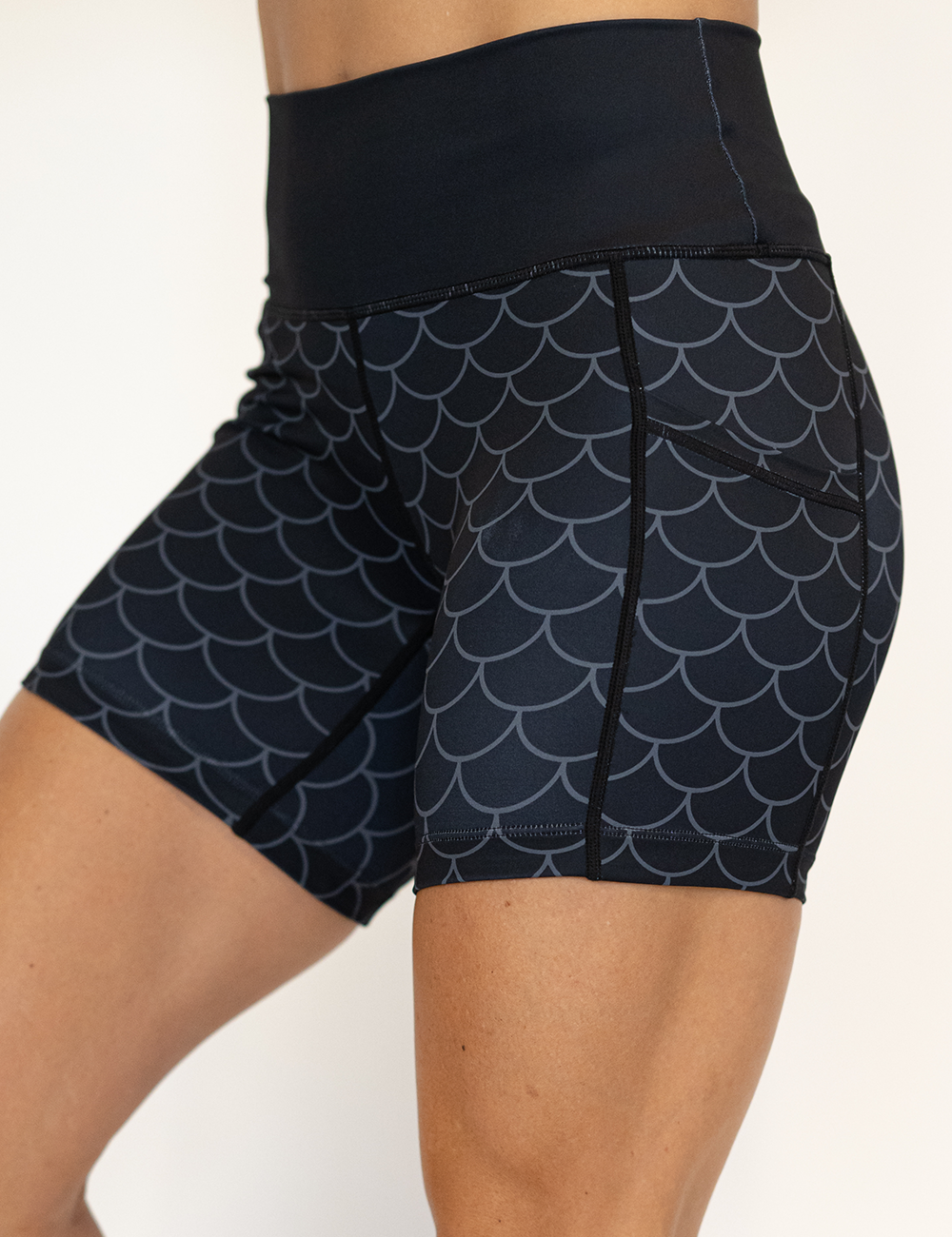 CVG - High Waist Running Shorts | Dragon Scale - Fun Prints & Pockets - Crossfit, Hiking, Yoga Workout Sets - S