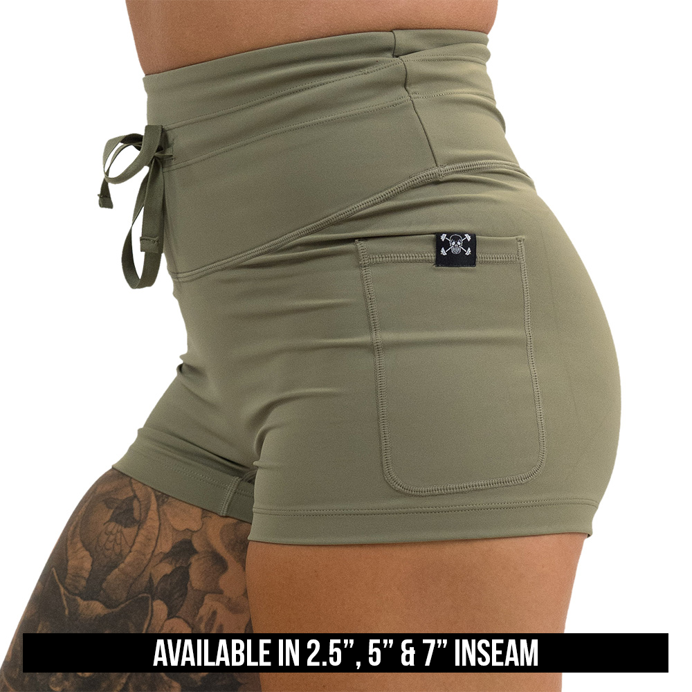 available inseam lengths for the omni green tea shorts, available inseam lengths include 2.5 inch, 5 inch, and 7 inch