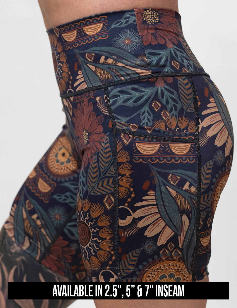 available inseam lengths for the paisley flowers shorts, lengths include 2.5, 5, and 7 inches