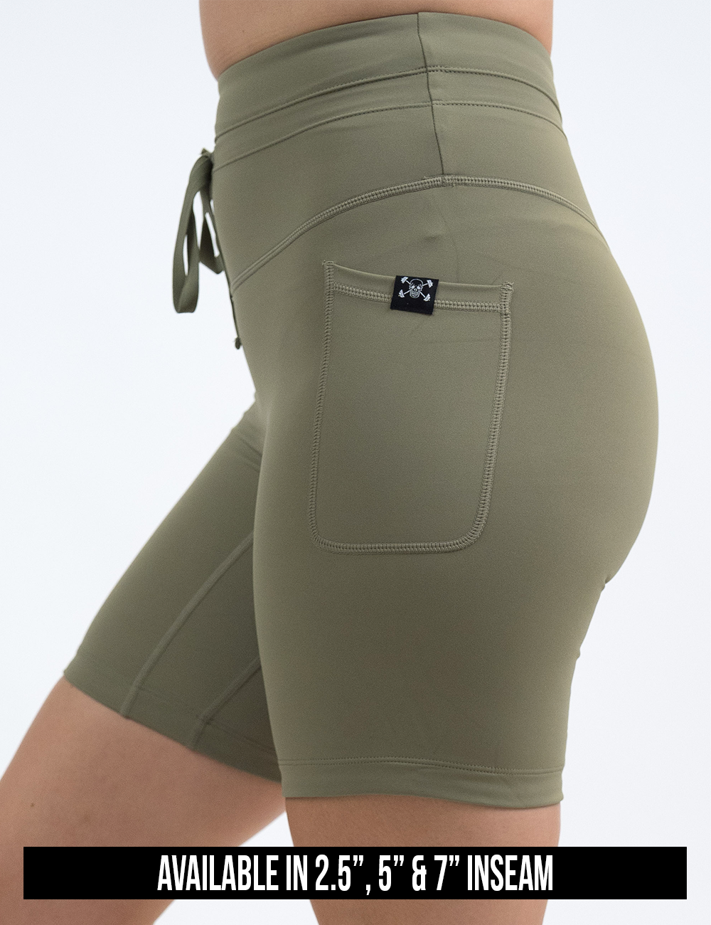available inseam lengths for the solid green omni shorts, inseam lengths include 2.5, 5, and 7 inches