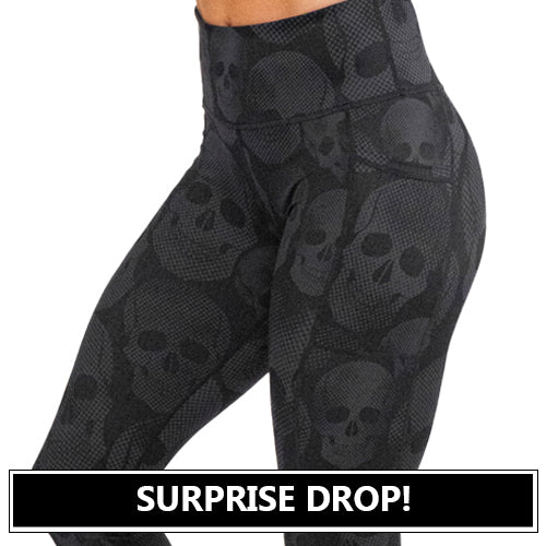 black on black skull print legging surprise drop