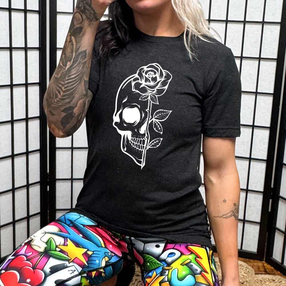 model wearing the Skull Rose Shirt