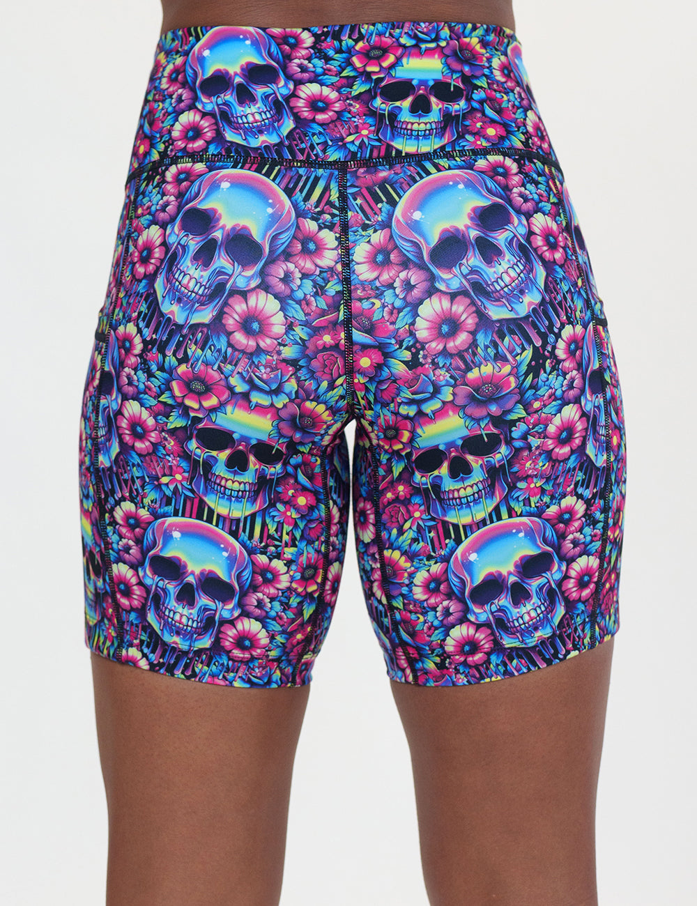 back of the 7 inch neon skull print shorts against a white background