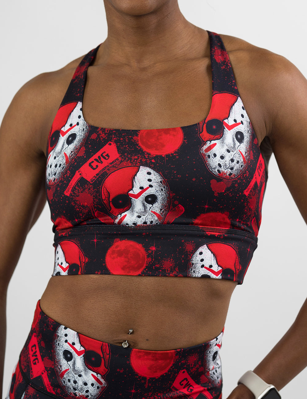 front of the bloody hocky mask bra against a white background