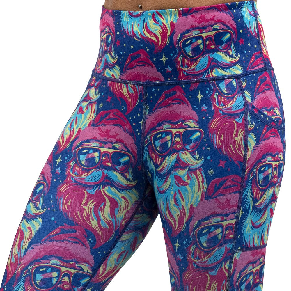 Colorful leggings with santa wearing sunglasses pattern