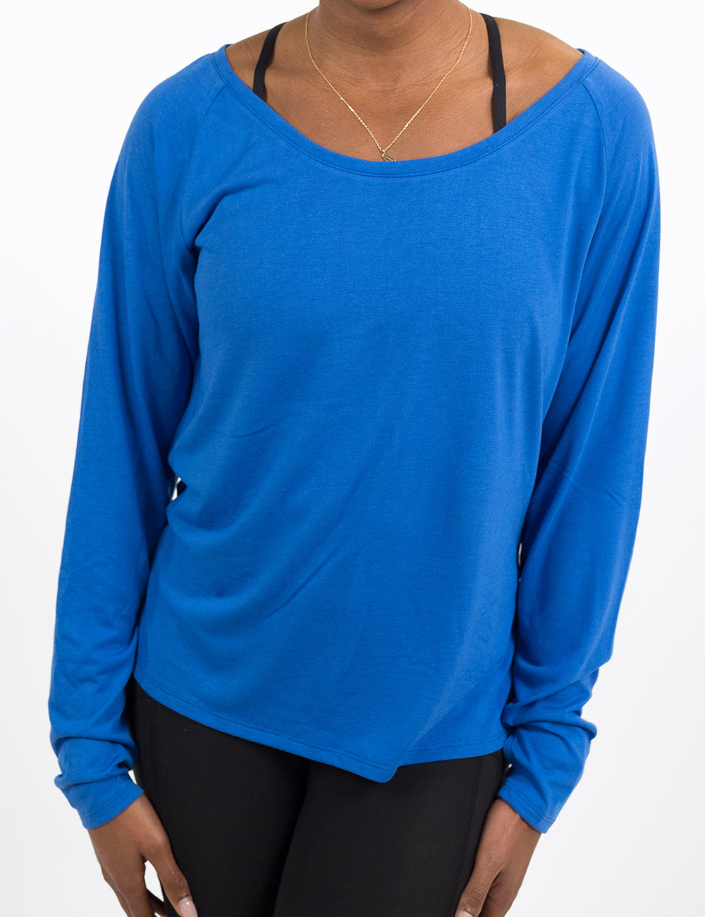 front of true blue long sleeve slouchy tee