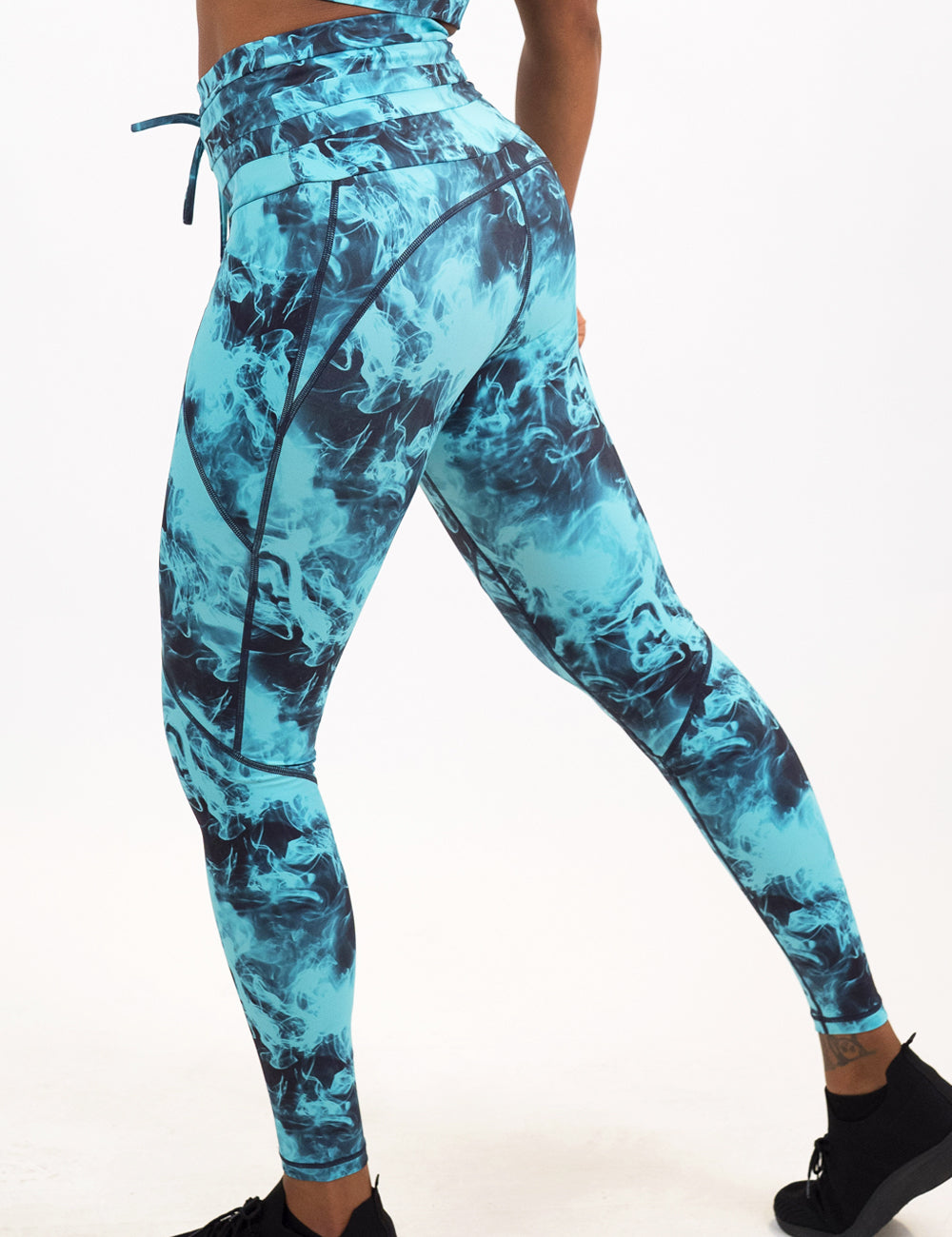 full length legacy leggings with a blue and black smoke design