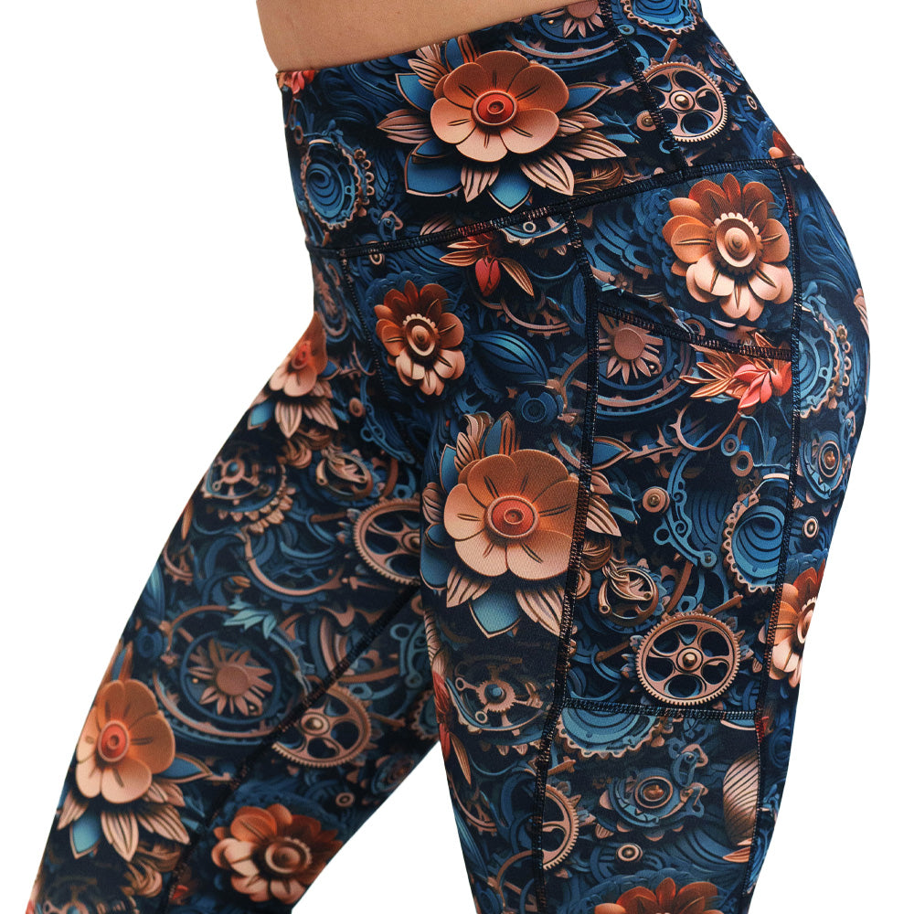 mechanical flower print leggings