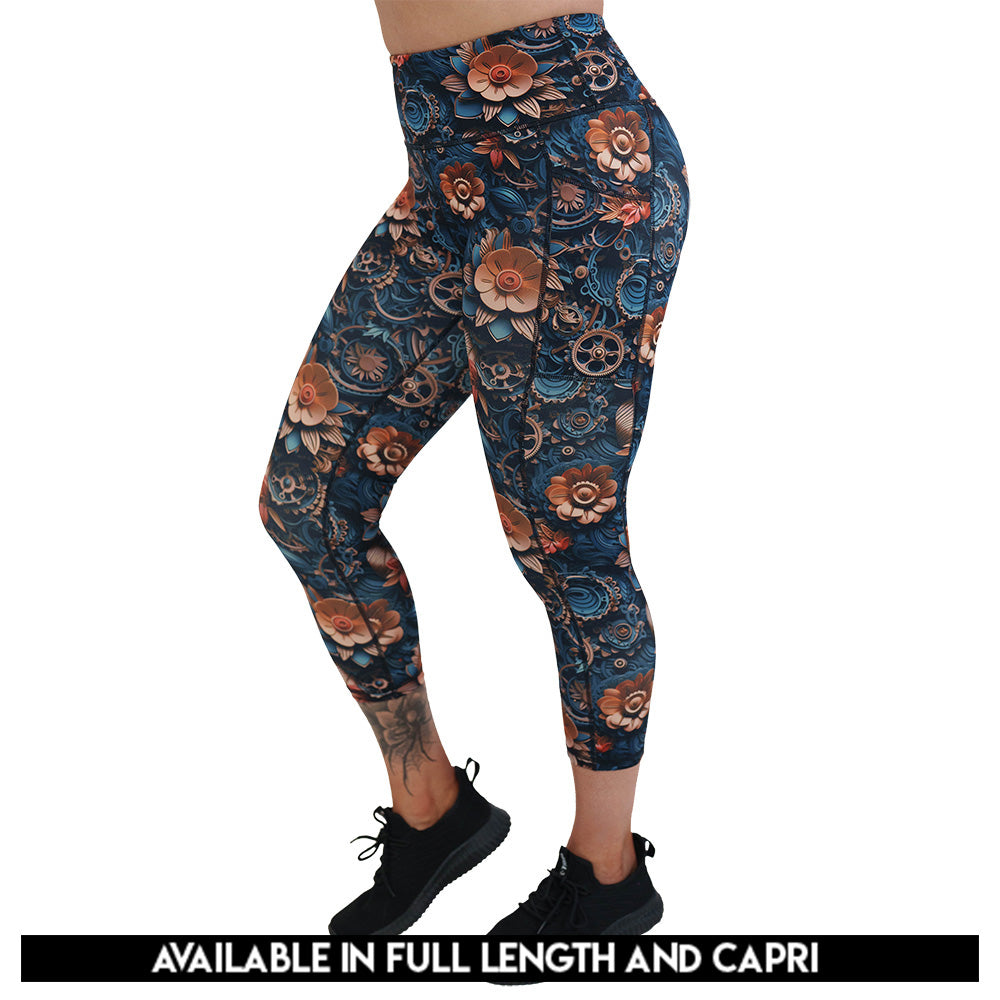 mechanical flower print leggings available in full or capri length