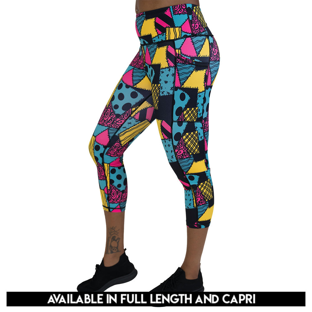 patch print leggings available in full and capri length
