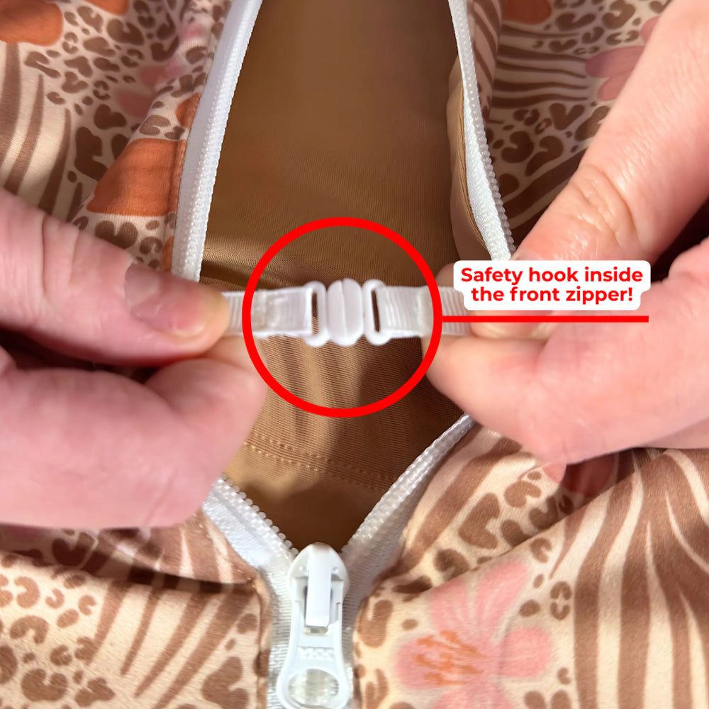 close up of the safety hook inside the front zipper of the dress