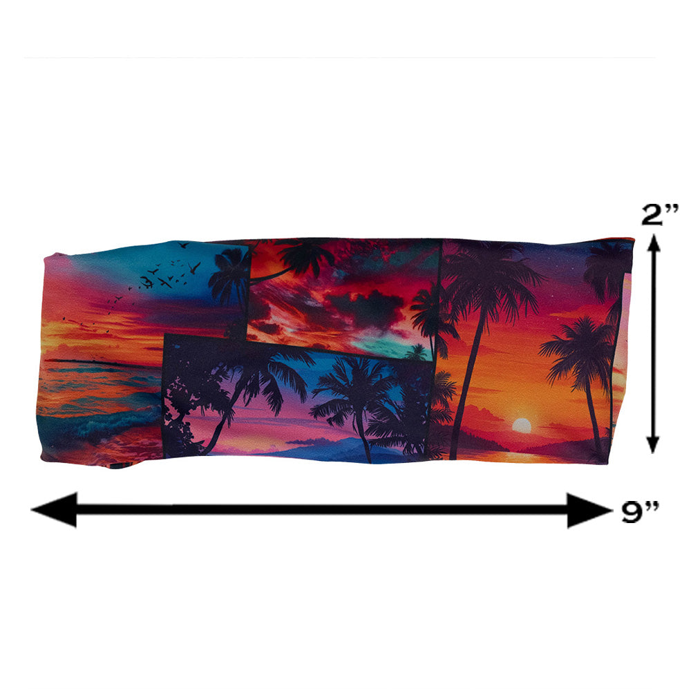 sunset patterned headband measured at 2 by 9 inches