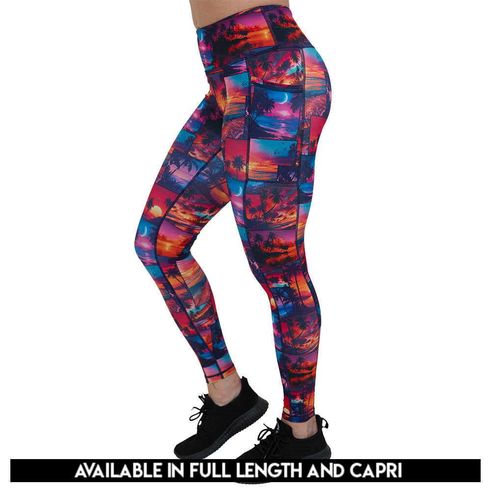 sunset patterned leggings available in full and capri length