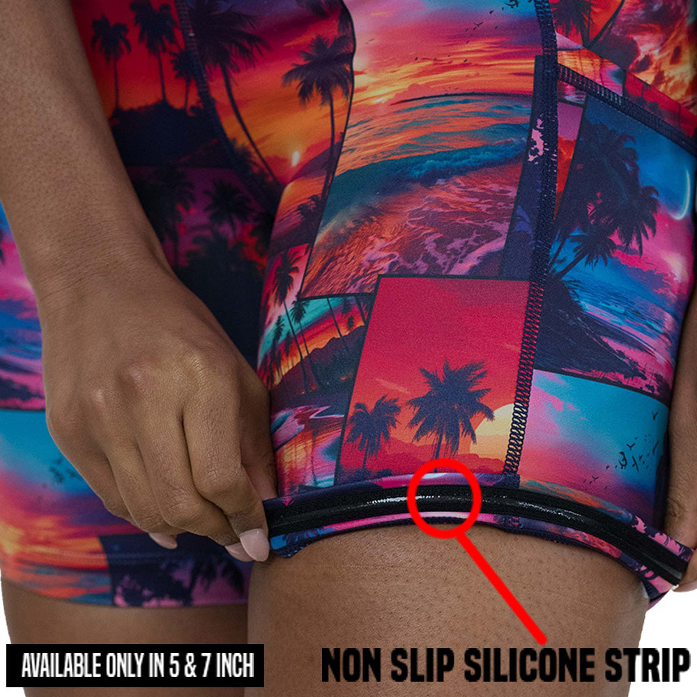 non slip strip on the sunset patterned shorts