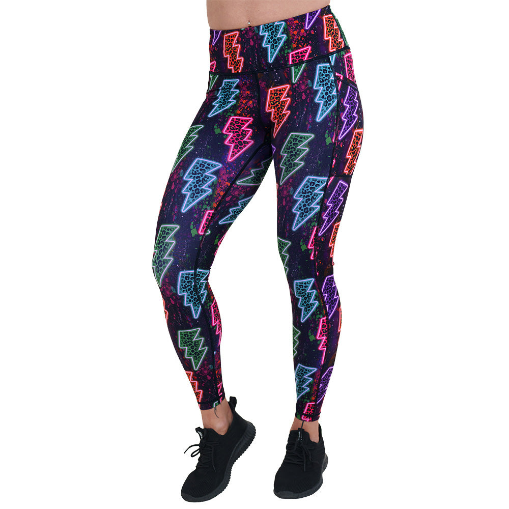 neon thunderbolts patterned leggings