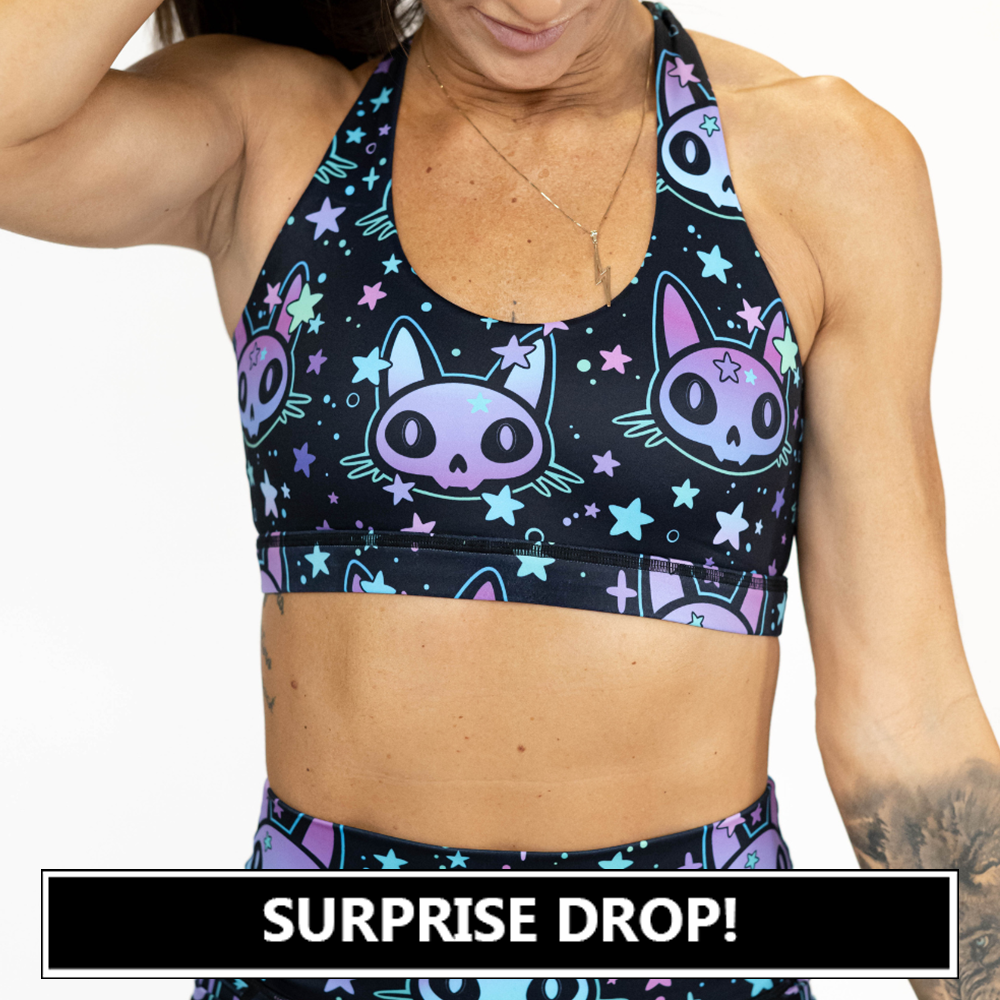 alien cat with stars print butterfly back bra surprise drop