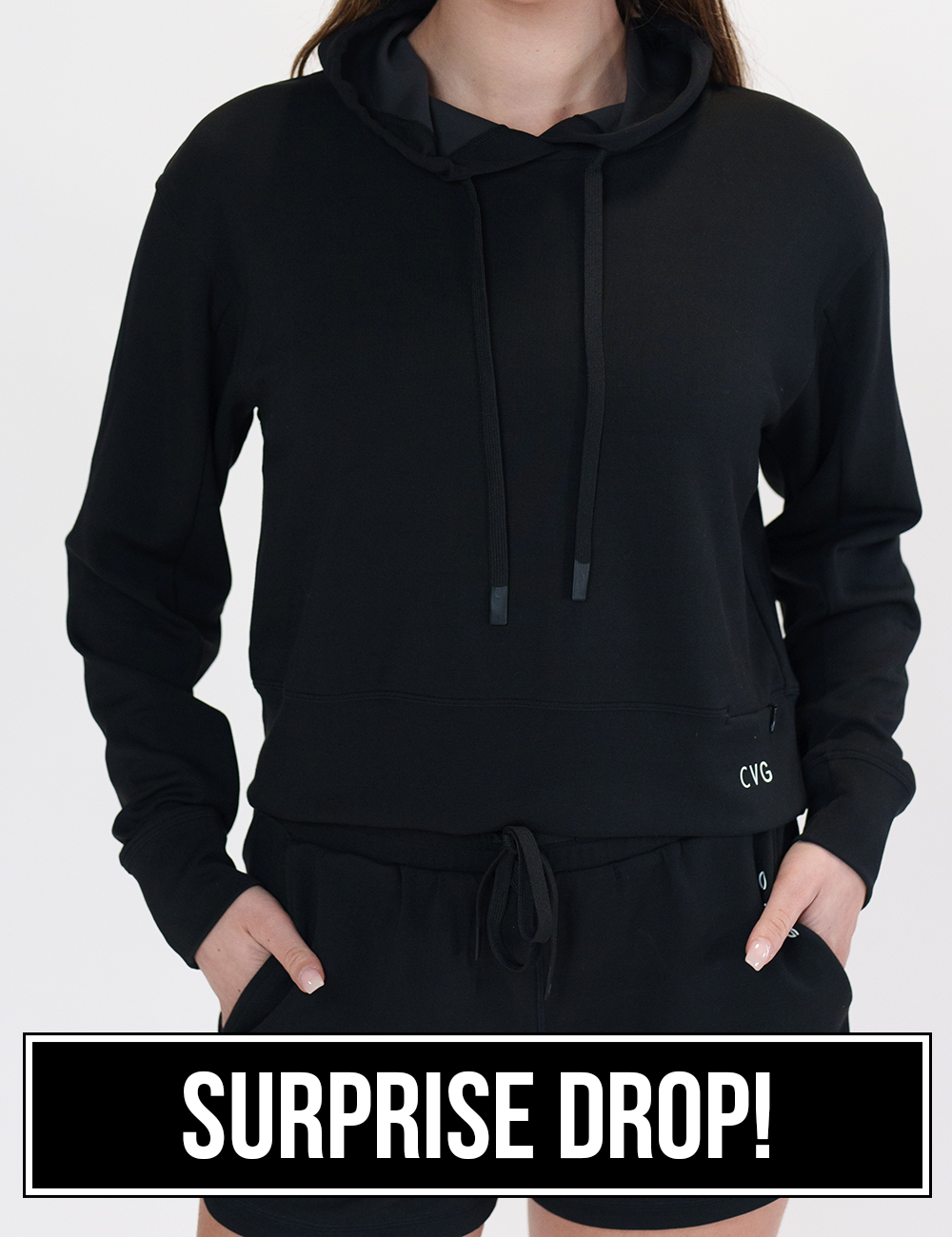 black drawstring hoodie surprise drop