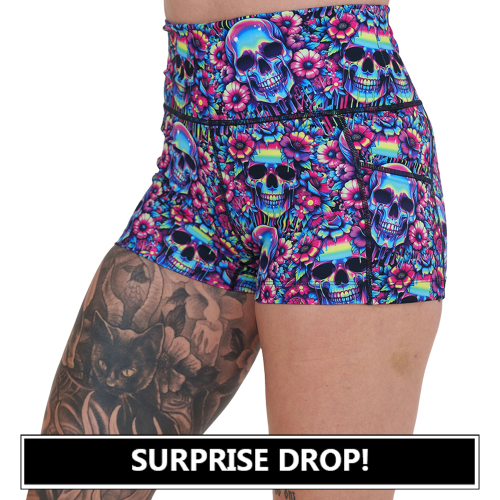 neon skull print shorts surprise drop