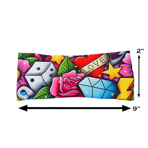 traditional tattoo design patterned headband measured at 2 by 9 inches