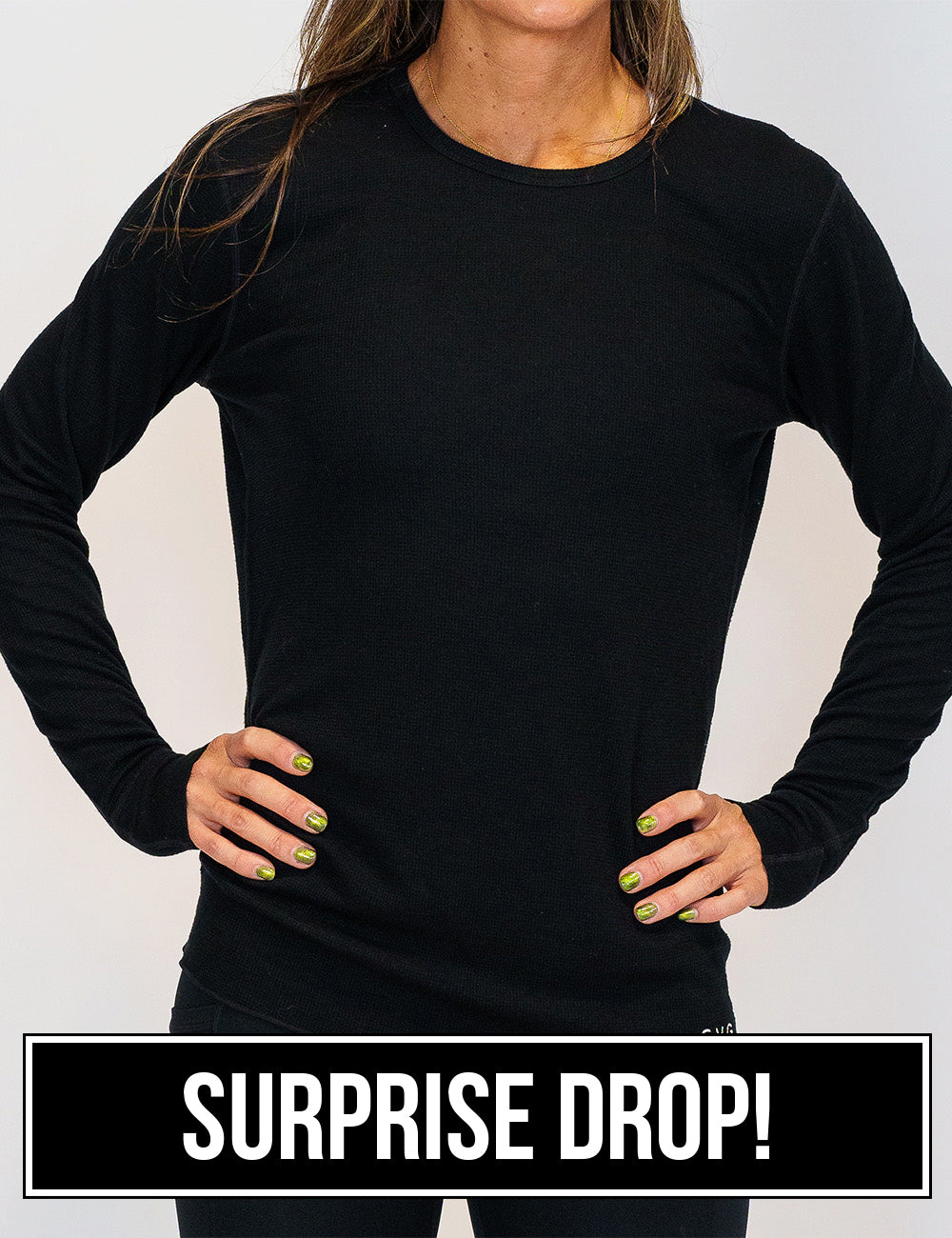 front of solid black thermal, surprise drop