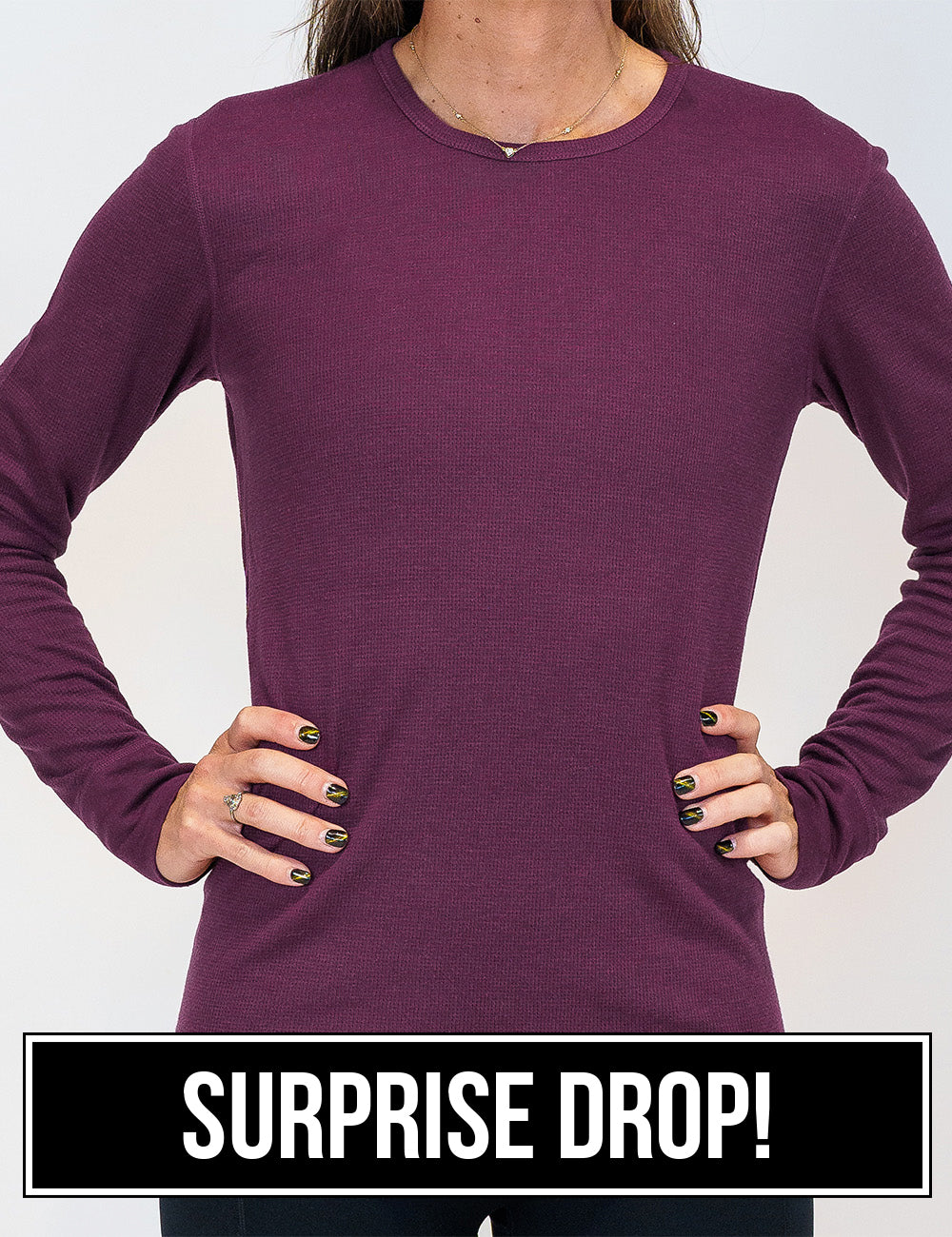 front of the berry purple thermal, surprise drop