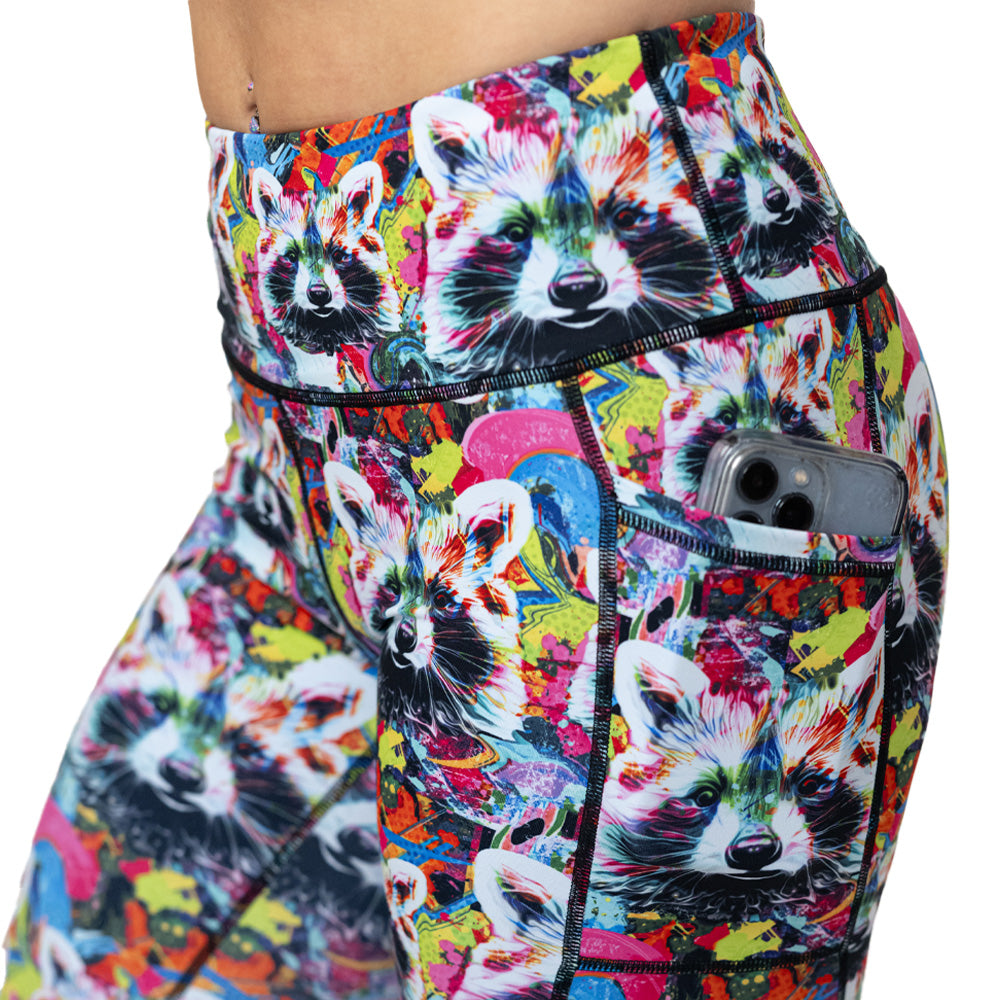 colorful raccoon print leggings