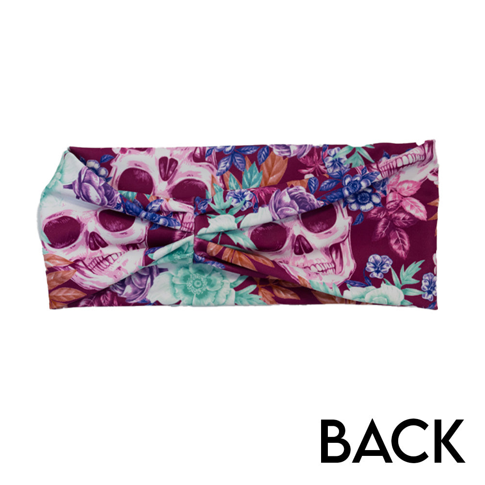 back of the skull and flower patterned headband