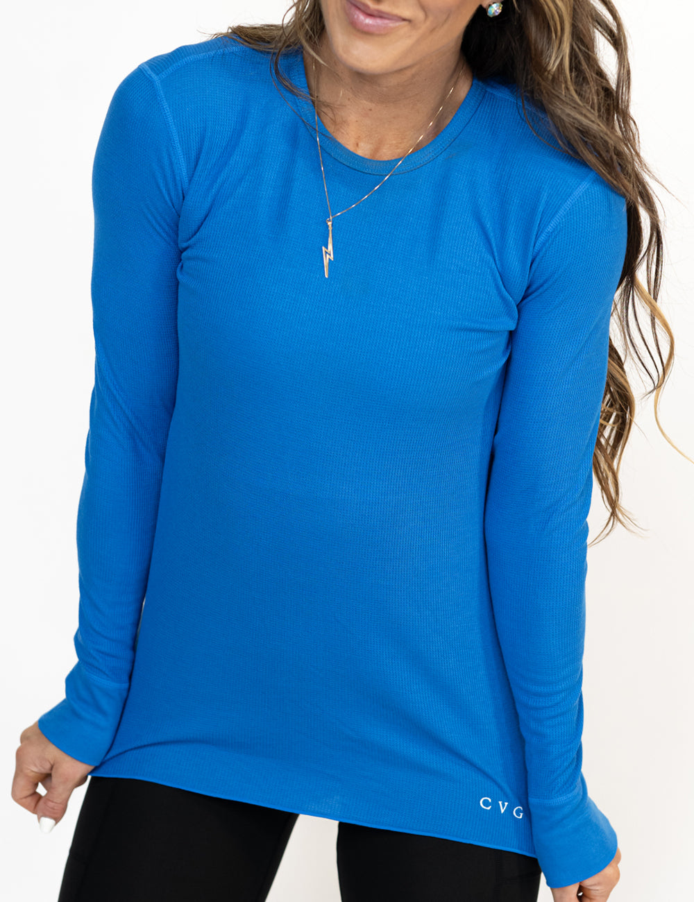 front of the bright blue thermal against a white background