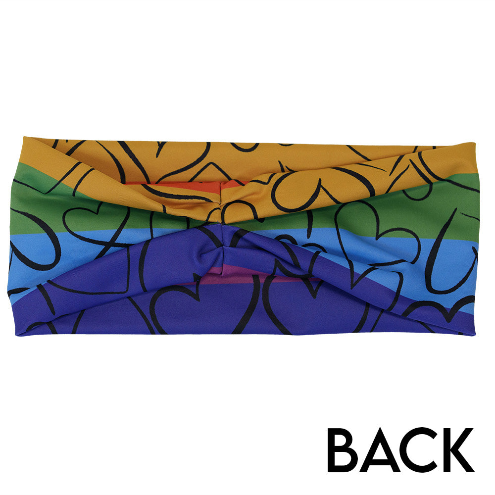 back of the rainbow and heart outlines patterned headband