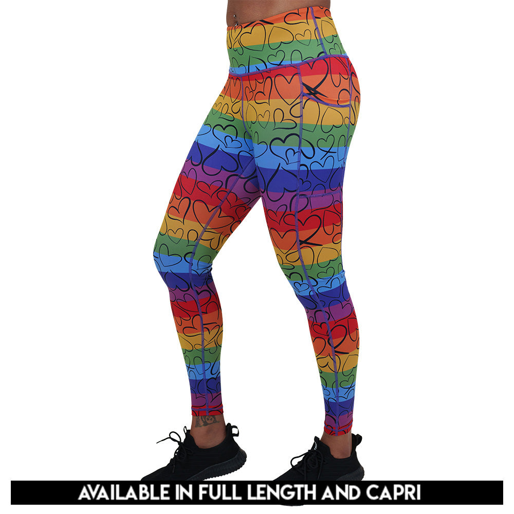 rainbow and heart outlines patterned leggings available in full and capri lengths