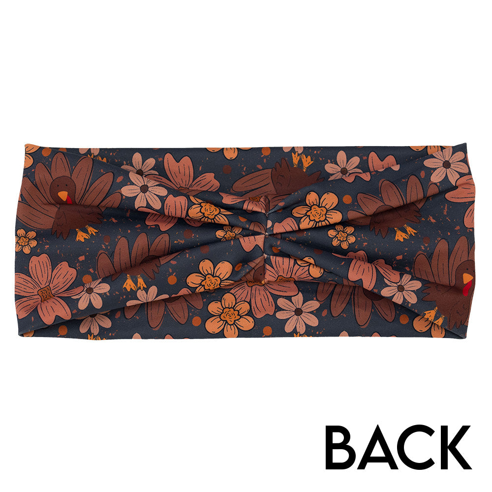 back of the headband with turkey and floral pattern