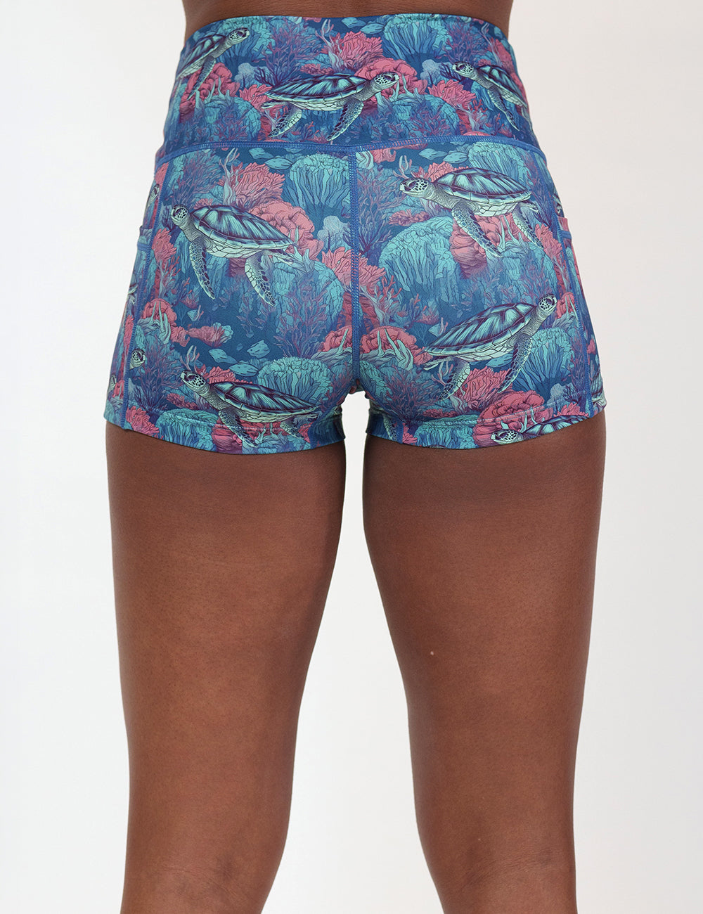 back of the 2.5 inch turtle patterned shorts