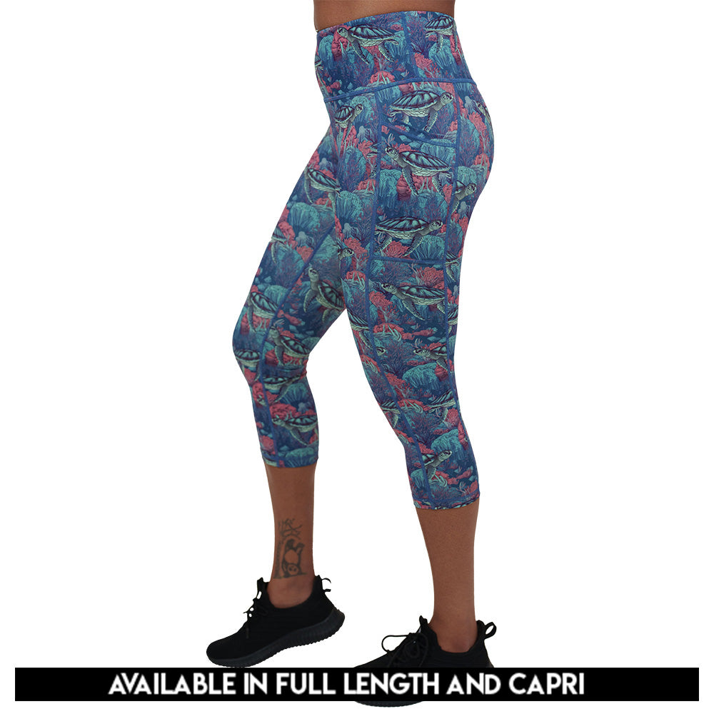 turtle patterned leggings available in full and capri lengths