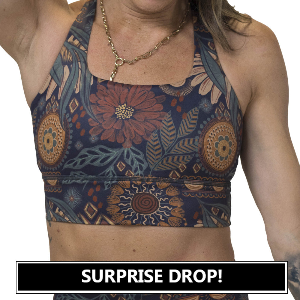boho floral patterned sports bra