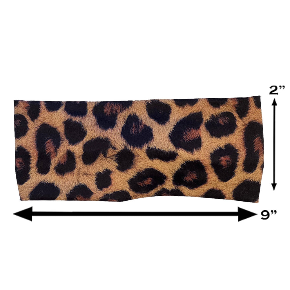 leopard print headband measured at 2 by 9 inches