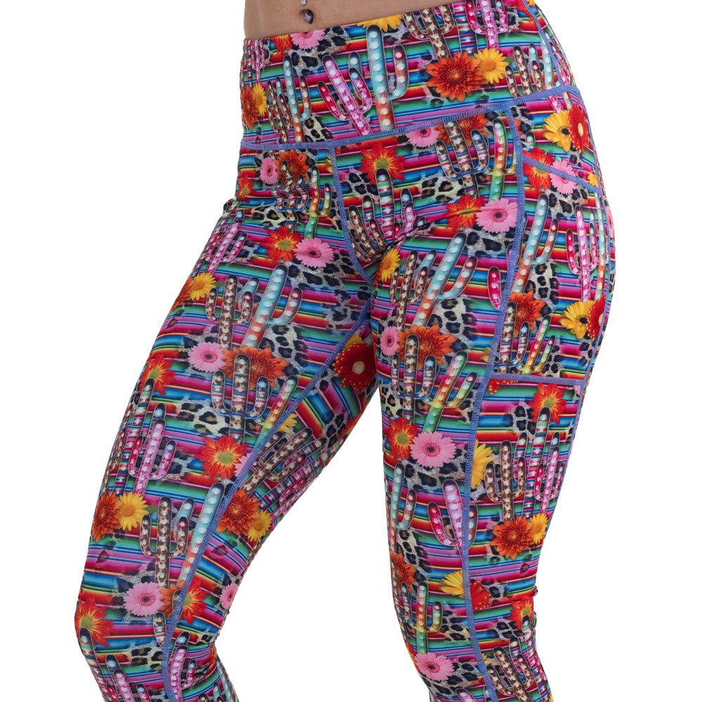 colorful cactus and flower print leggings