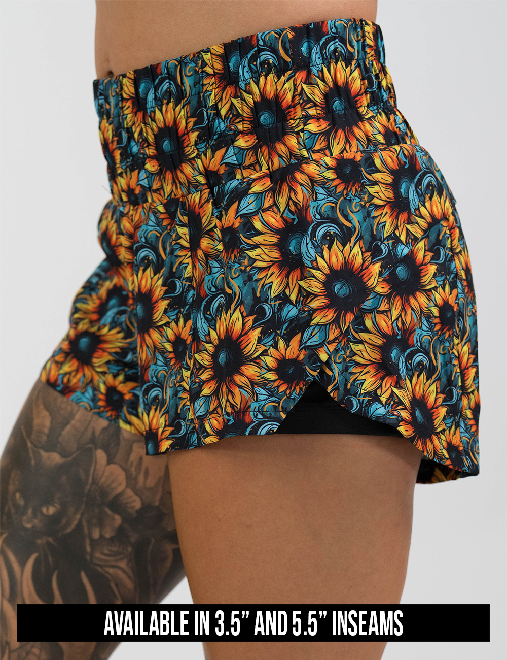 available inseam sizes for the sunflower day dream shorts, available sizes include 3.5 and 5.5 inches