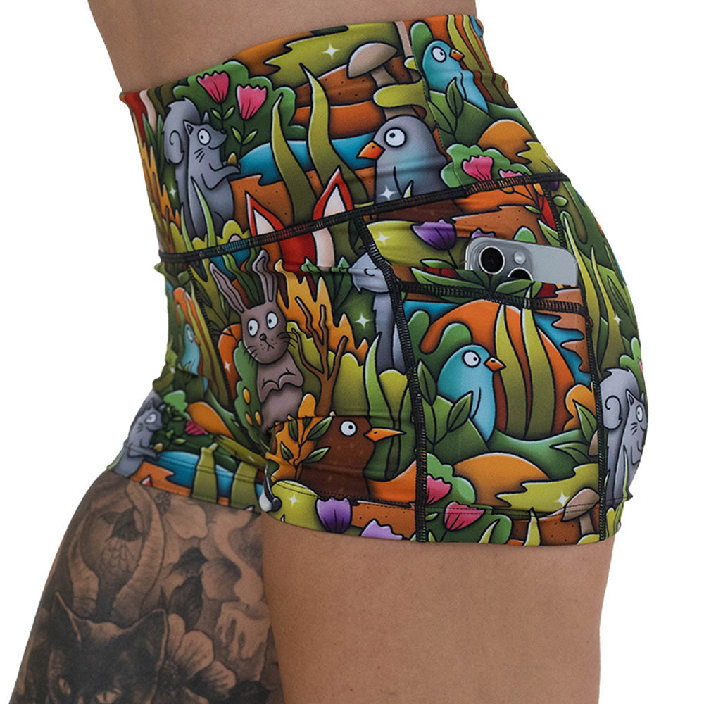 side pocket on the wild animal cartoon print shorts