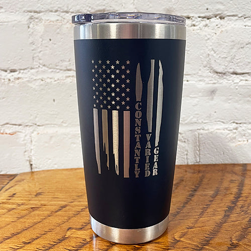 20oz black tumbler with cvg distressed flag design
