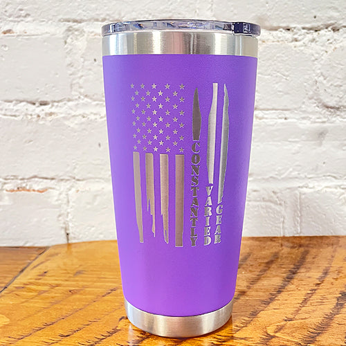 20oz purple tumbler with cvg distressed flag design