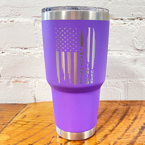 30oz purple tumbler with cvg distressed flag design