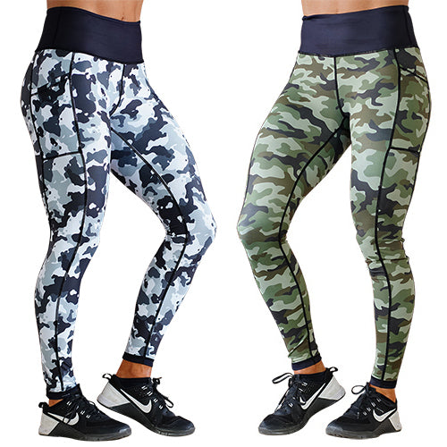 full length blue and green camo print leggings