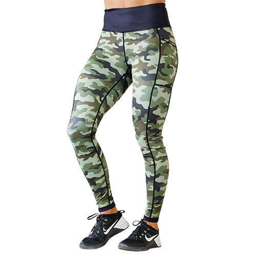 full length green camo print leggings