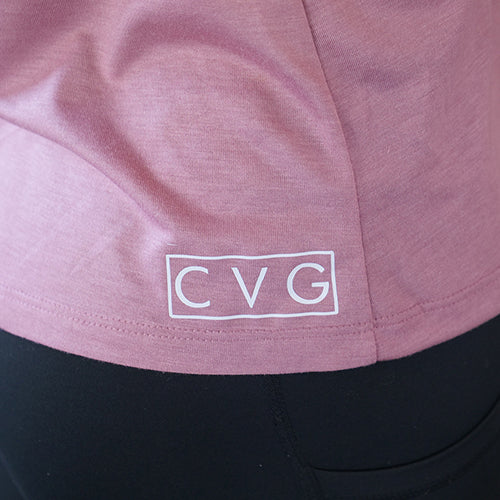 close up of the cvg logo at the bottom corner of the tank top