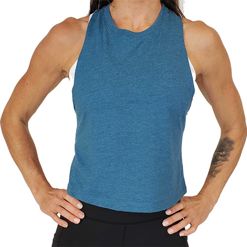 blue waist length crop top