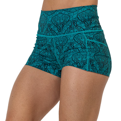 2.5 inch blue elephant outline shorts facing the front against a white background
