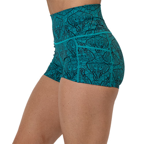 blue elephant outline 2.5 inch shorts facing the side against a white background